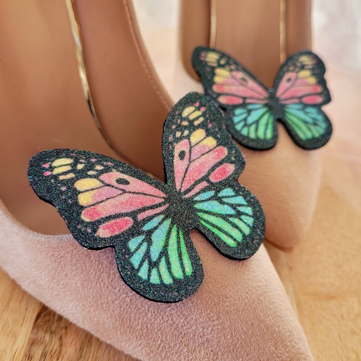 Monarch Butterfly Shoe Clips, Rainbow Butterfly, Glitter Butterfly Shoe, Wedding butterfly, Bridesmaids shoe