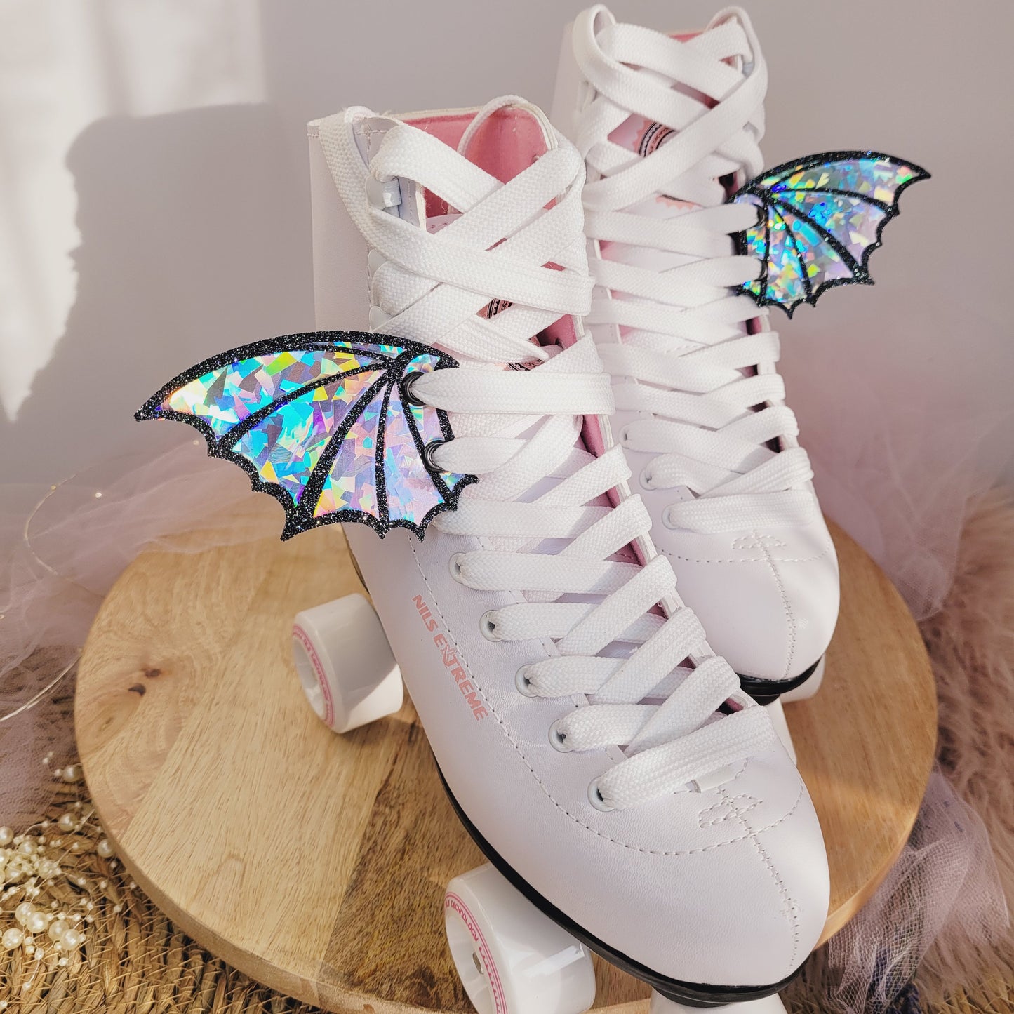 Rainbow Crystal Glitter Bat wings for shoes and roller skates,  roller skates women, patch for shoe, roller skates accessories