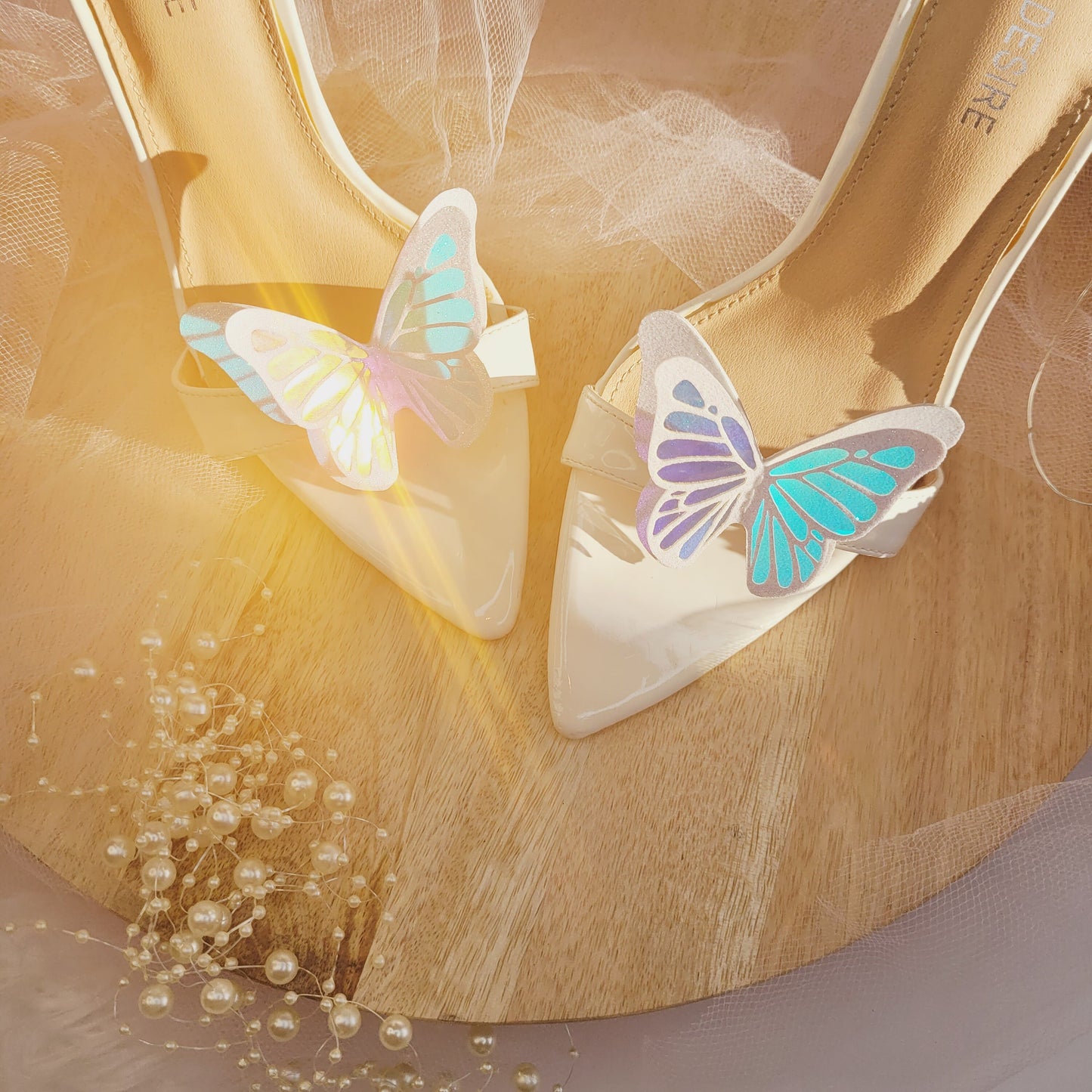 Opal White Butterfly, Wedding Shoe Clips, Glitter Shoe Accessories, Butterfly Wings, Bride Shoe