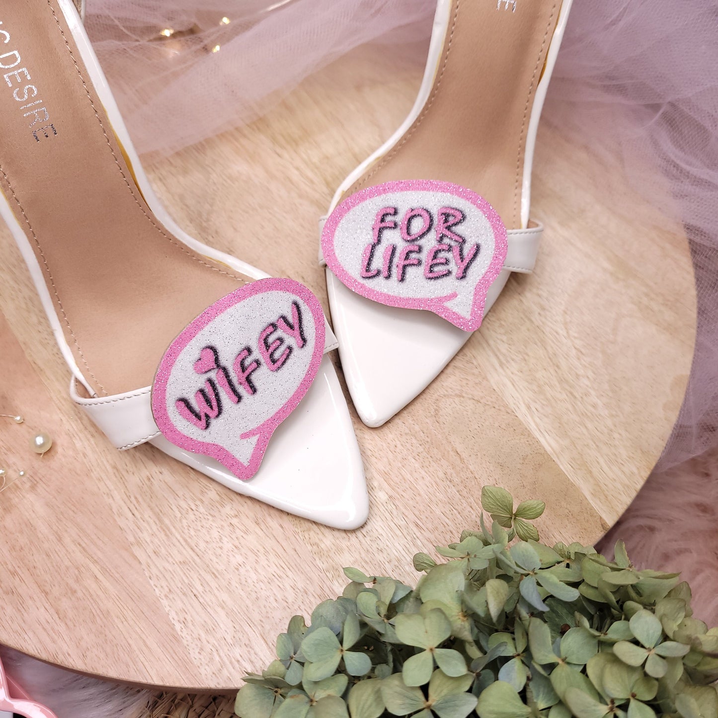 Pink Wifey for Lifey, shoe clips, Bride shoe clips, bridal shower gifts, glitter shoe clips, gift for bride, Rose pink