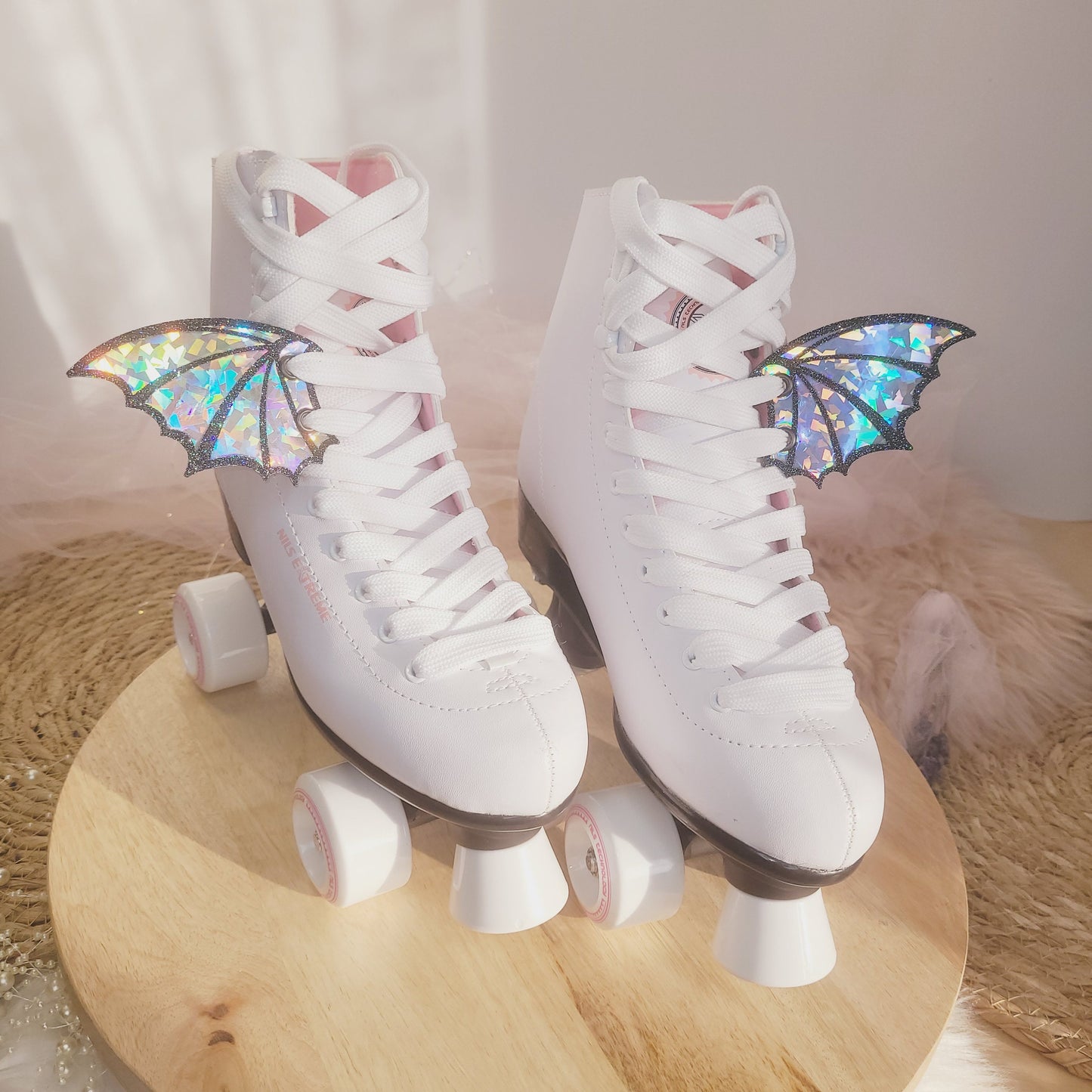 Rainbow Crystal Glitter Bat wings for shoes and roller skates,  roller skates women, patch for shoe, roller skates accessories