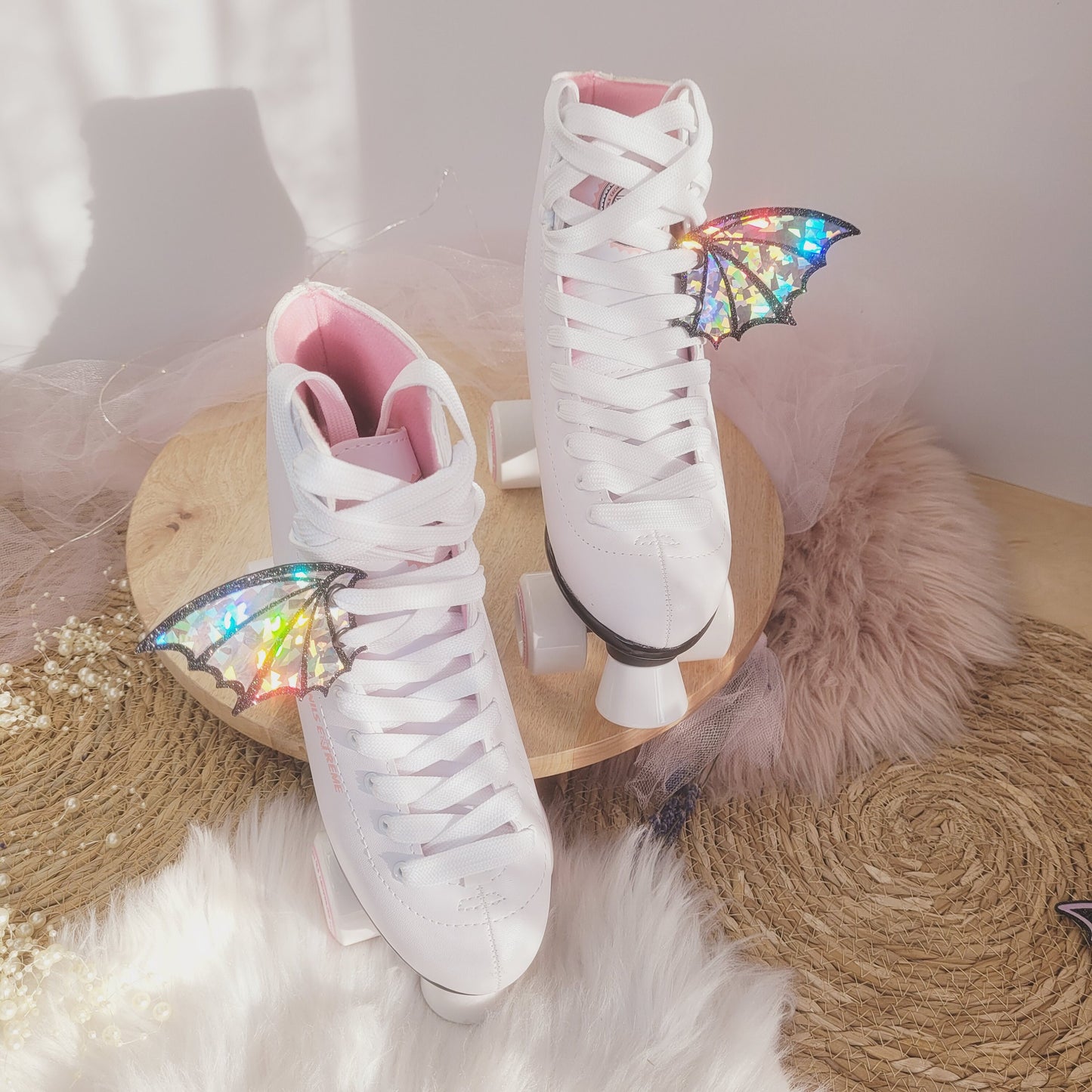 Rainbow Crystal Glitter Bat wings for shoes and roller skates,  roller skates women, patch for shoe, roller skates accessories