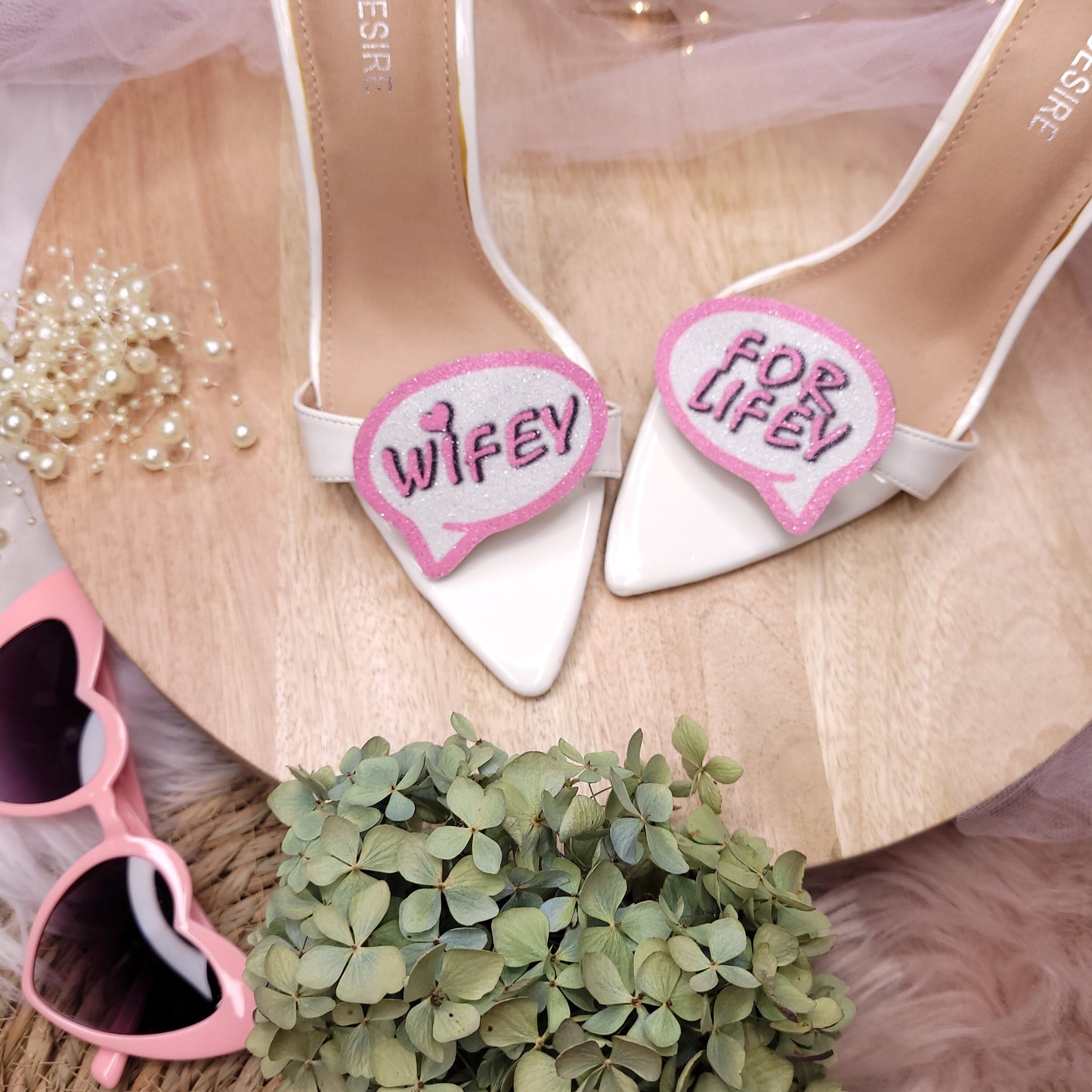 Pink Wifey for Lifey, shoe clips, Bride shoe clips, bridal shower gifts, glitter shoe clips, gift for bride, Rose pink