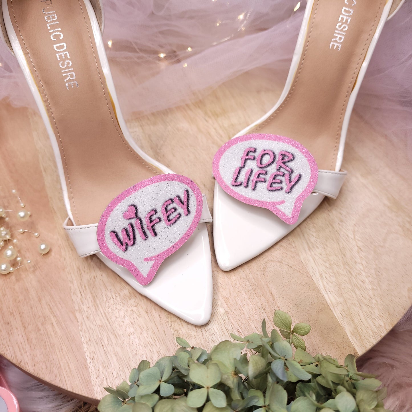 Pink Wifey for Lifey, shoe clips, Bride shoe clips, bridal shower gifts, glitter shoe clips, gift for bride, Rose pink