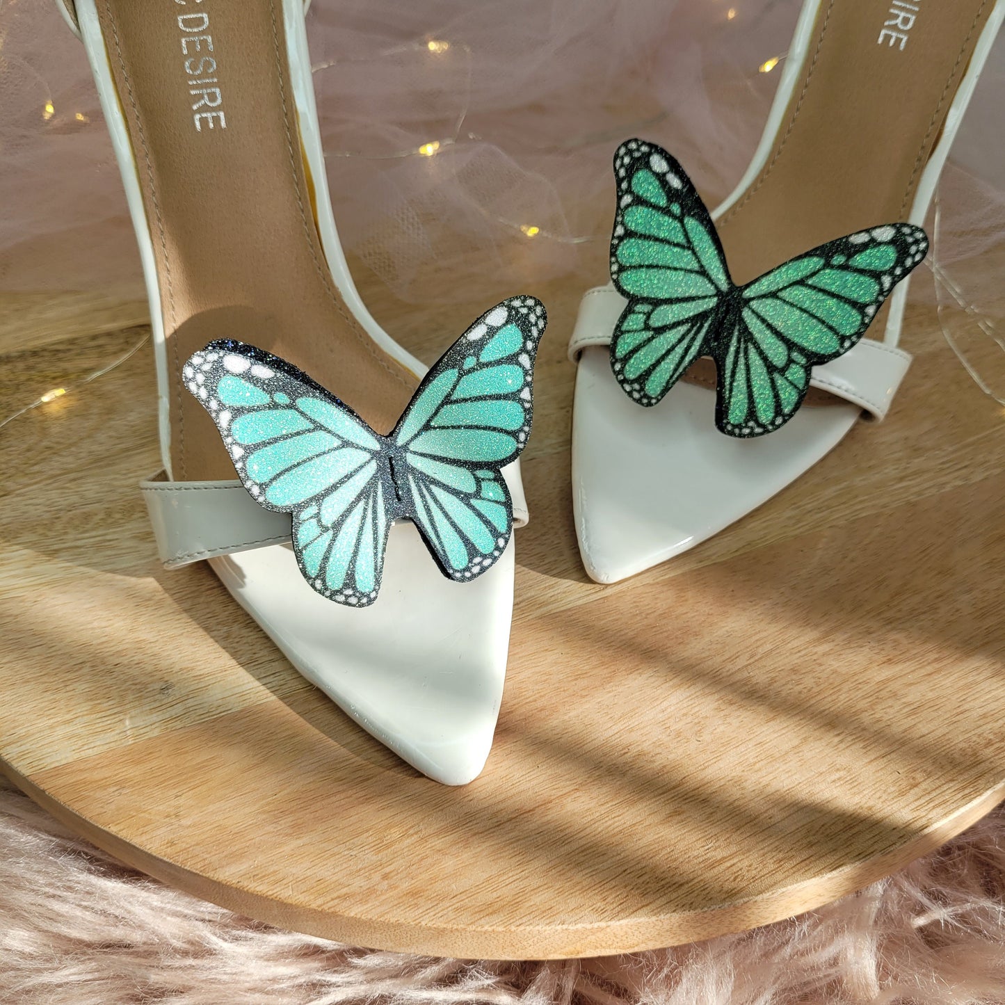 Butterfly shoe clips, Pastel Mint glitter butterflies, Bride shoe clips, wedding shoe, green butterfly, butterfly wings, Ombre buttrfly