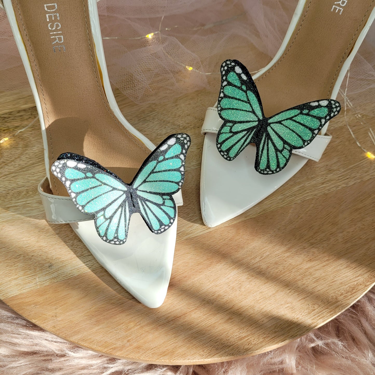 Butterfly shoe clips, Pastel Mint glitter butterflies, Bride shoe clips, wedding shoe, green butterfly, butterfly wings, Ombre buttrfly