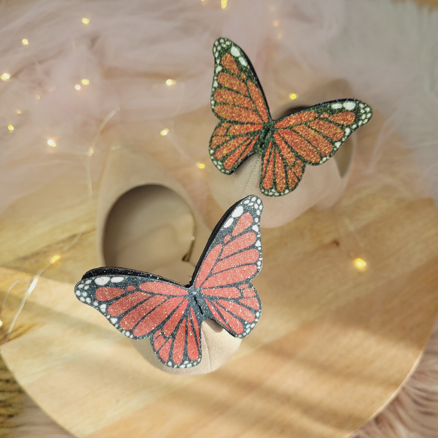 Butterfly shoe clips, Red monarch glitter butterflies, Bride shoe clips, wedding shoe, red butterfly, butterfly wings, monarch buttrfly