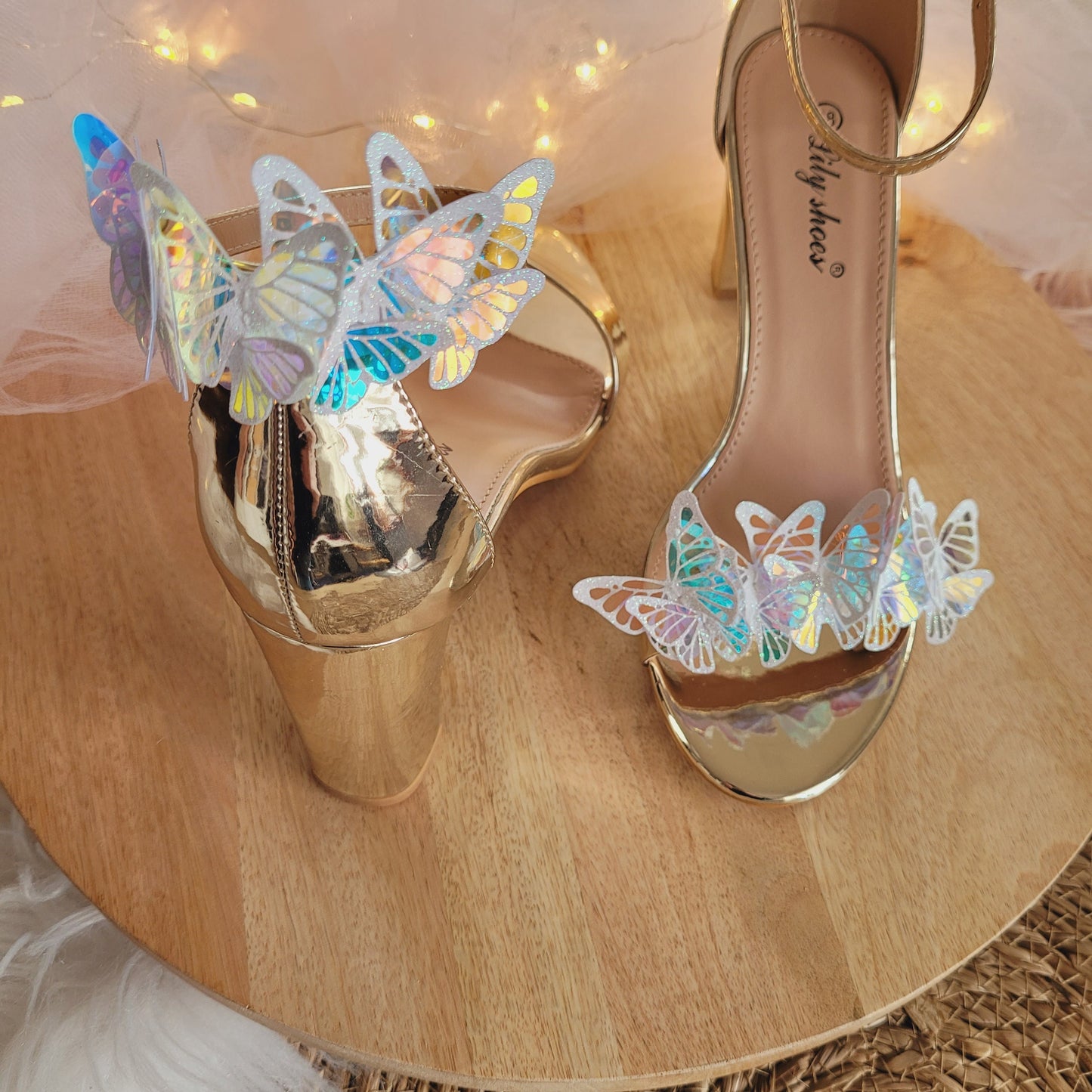 Opal Butterfly Garland Shoe Clips, White Glitter Butterflies, wedding shoe clips, bridal shoe clips,  bride shoes