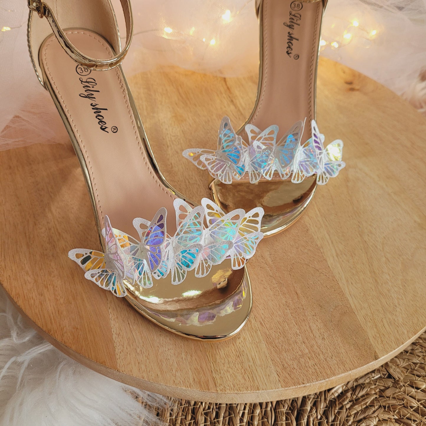 Opal Butterfly Garland Shoe Clips, White Glitter Butterflies, wedding shoe clips, bridal shoe clips,  bride shoes