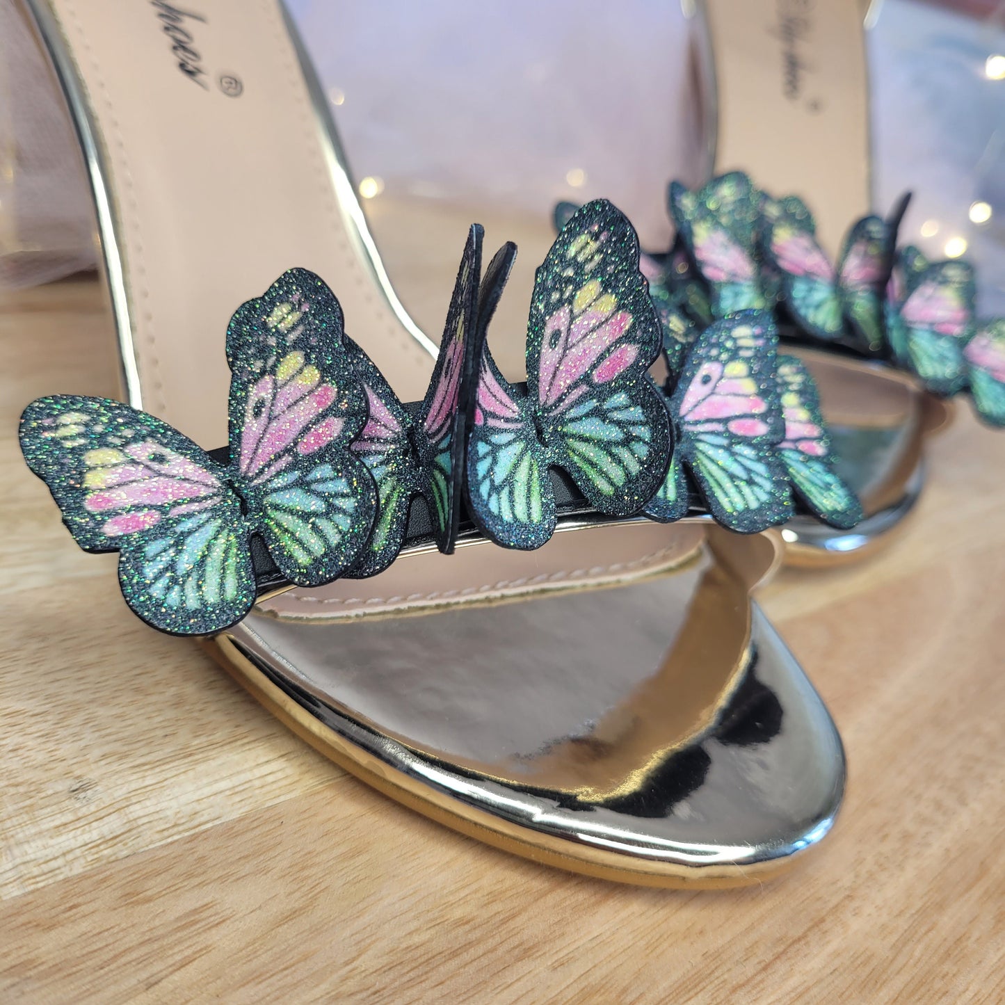 Rainbow Butterfly Shoe Clips, Glitter Butterflies, wedding shoe clips, bridal shoe clips, bride shoes, bridesmaid gift, wedding shoe, bride