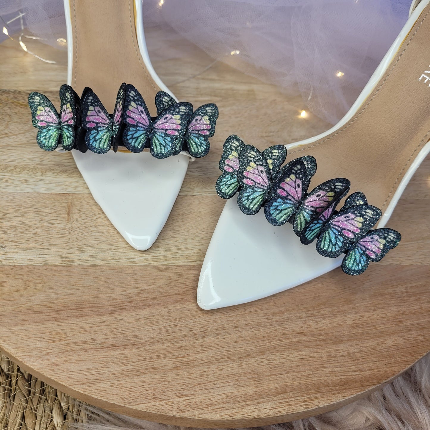 Rainbow Butterfly Shoe Clips, Glitter Butterflies, wedding shoe clips, bridal shoe clips, bride shoes, bridesmaid gift, wedding shoe, bride